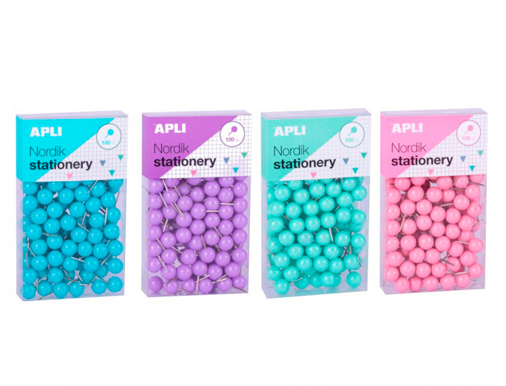 ALFINETES DE SINALIZAO APLI REDONDAS NORDIK 9 X 20 MM COR PASTEL SORTIDAS CAIXA DE 100 UNIDADES