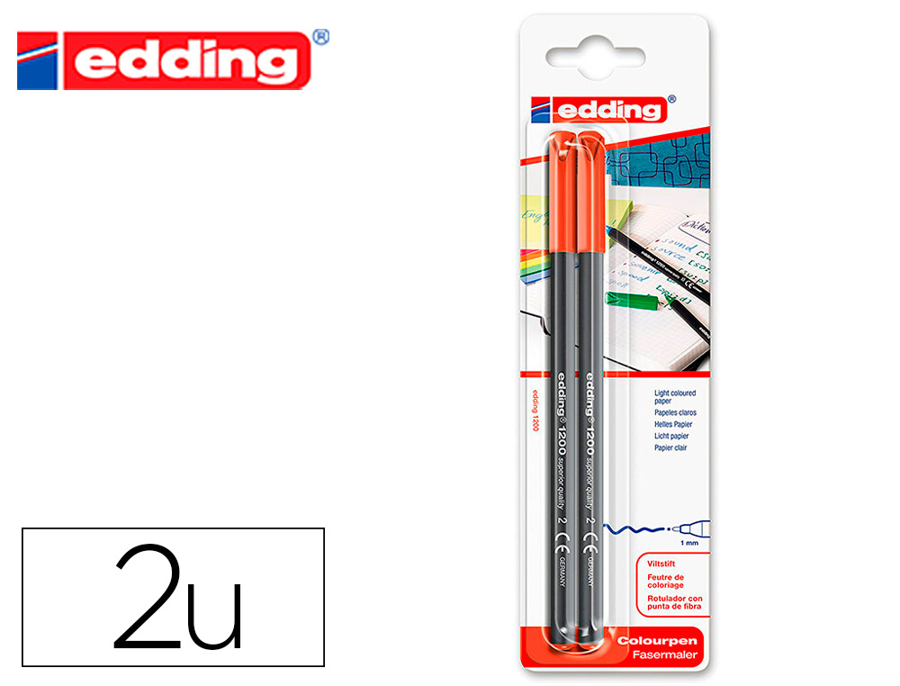 MARCADOR EDDING PONTA FIBRA 1200 VERMELHO N.2 PONTA REDONDA 0.5 MM BLISTER DE 2 UNIDADES