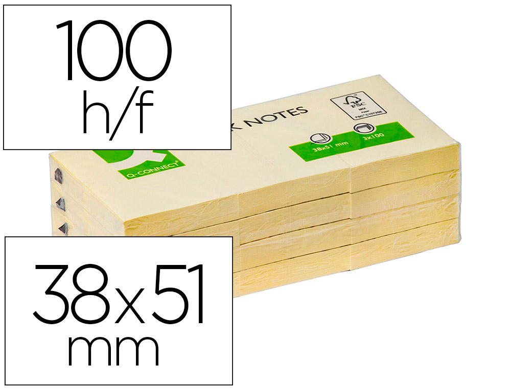 BLOCO DE NOTAS ADESIVAS Q-CONNECT AMARELO 40 X 50 MM