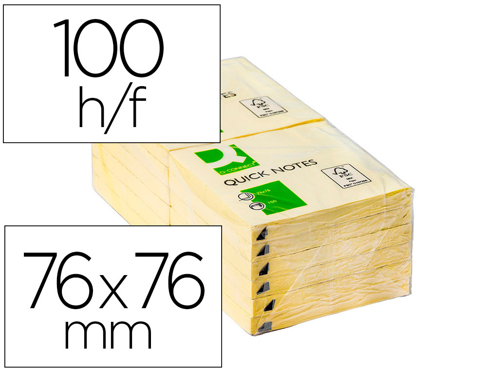 BLOCO DE NOTAS ADESIVAS Q-CONNECT AMARELO 75 X 75 MM