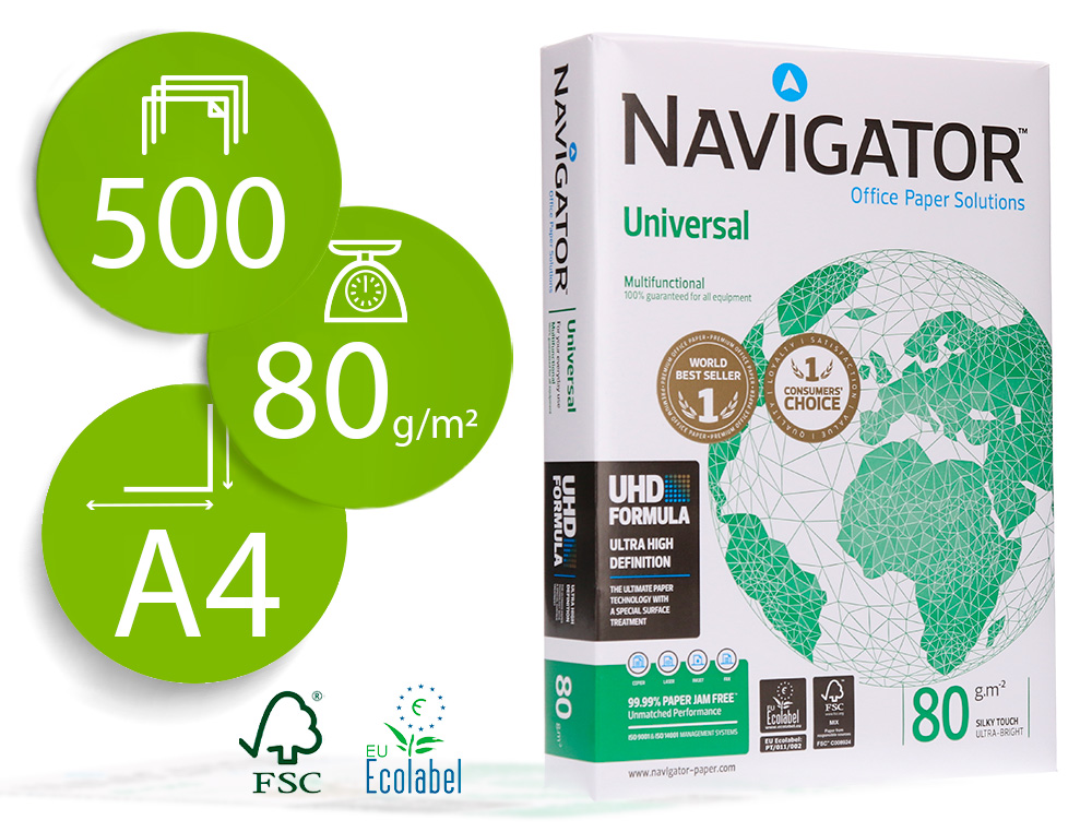 PAPEL FOTOCOPIA NAVIGATOR DIN A4 PACK 500 FOLHAS 80 GR