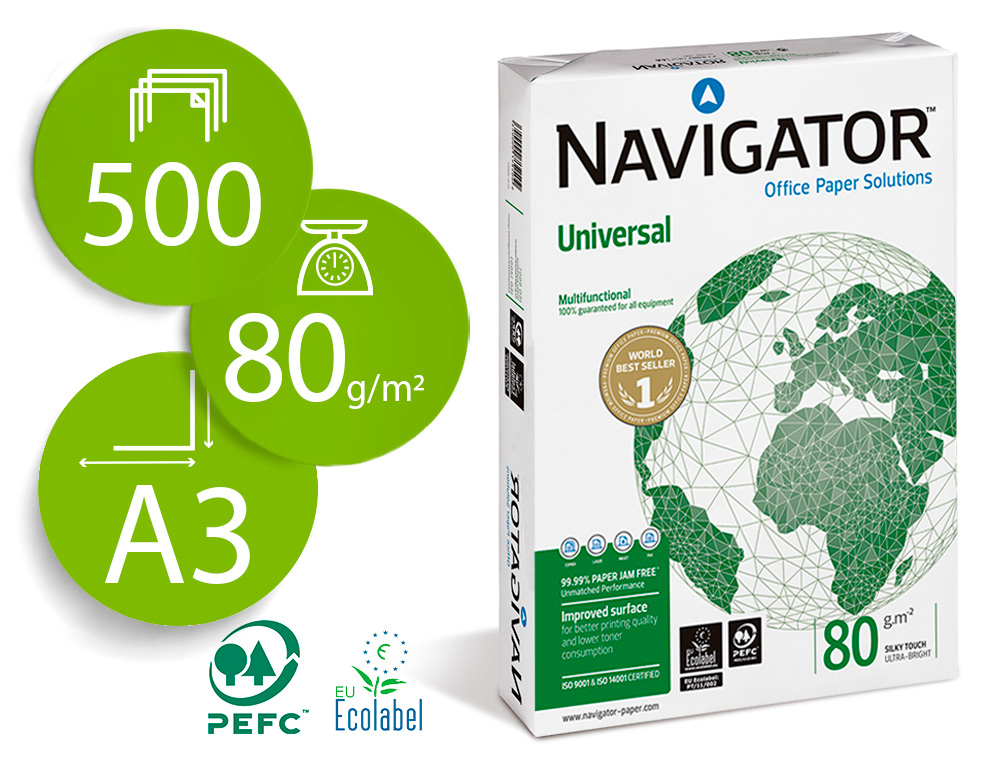 PAPEL FOTOCOPIA NAVIGATOR DIN A3 PACK 500 FOLHAS 80 GR