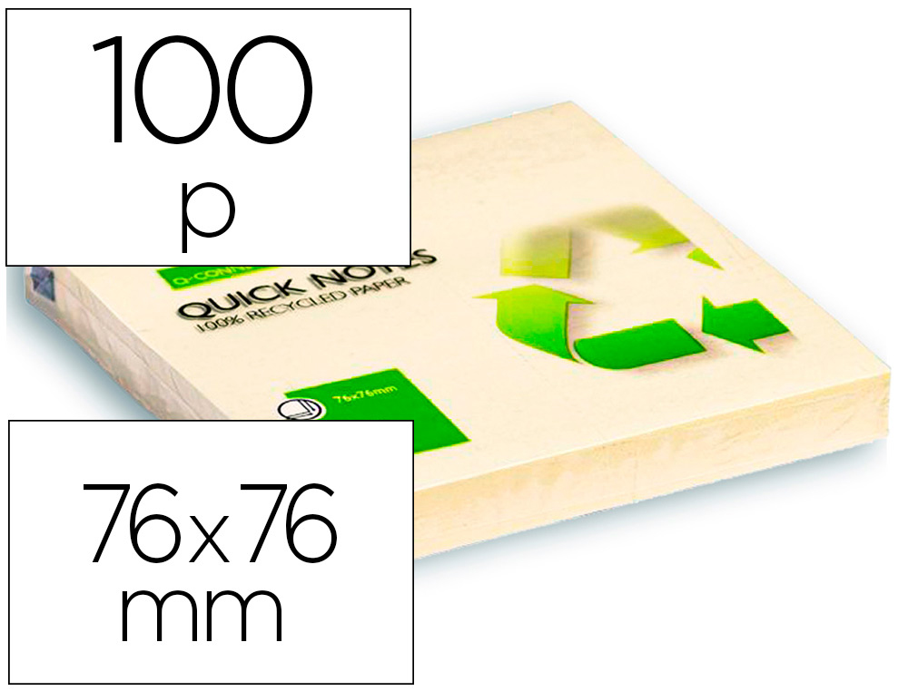 BLOCO DE NOTAS ADESIVAS Q-CONNECT AMARELO 75X75 MM - PAPEL RECICLADO