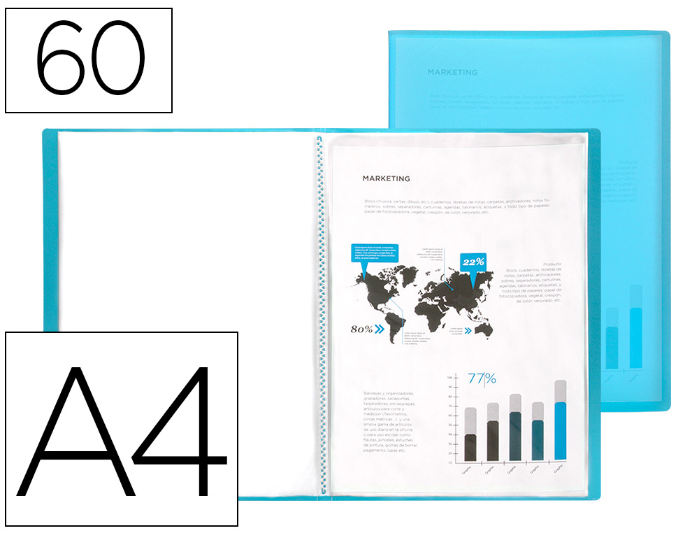 CAPA CATALOGO LIDERPAPEL 60 BOLSAS POLIPROPILENO DIN A4 TRASLUCIDA AZUL FROSTY