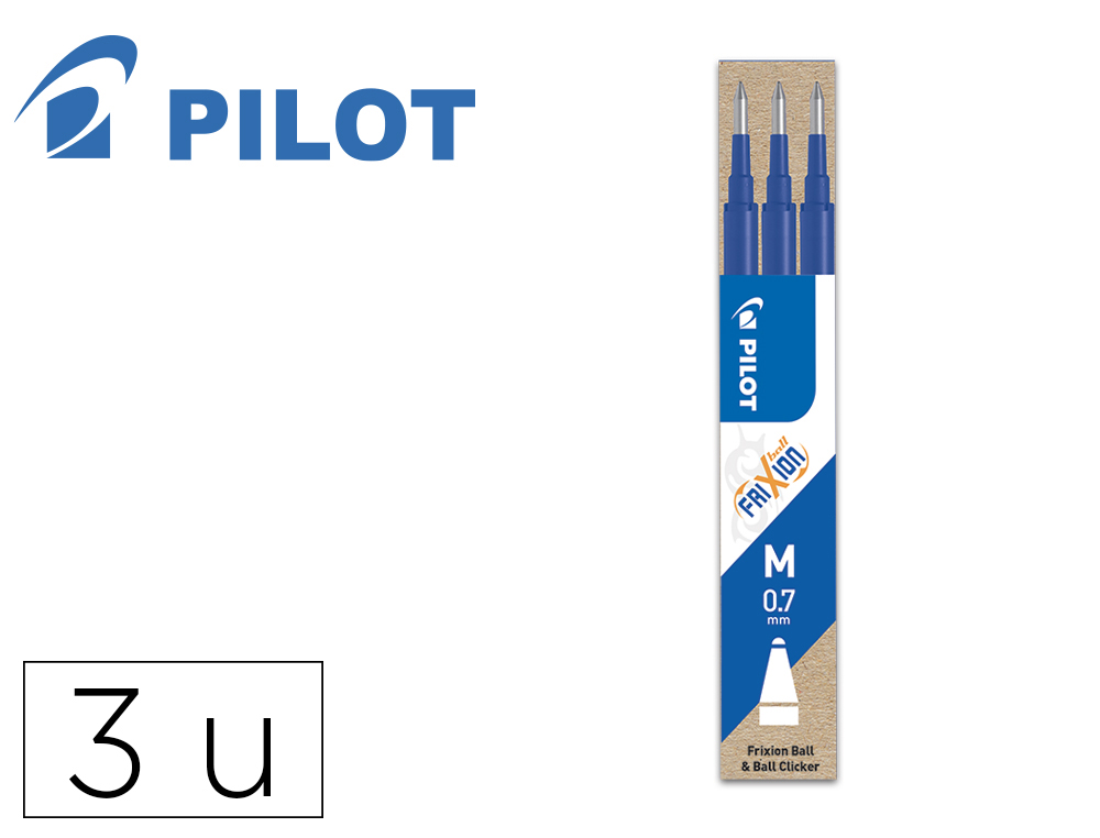 RECARGA ESFEROGRAFICA PILOT FRIXION BALL CLICKER AZUL CAIXA DE 3 UNIDADES