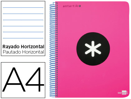 CADERNO ESPIRAL LIDERPAPEL A4 MICRO ANTARTIK CAPA POLIPROPILENO 120 F 100G HORIZONTAL 5 BANDAS 4 FUROS COR ROSA F.