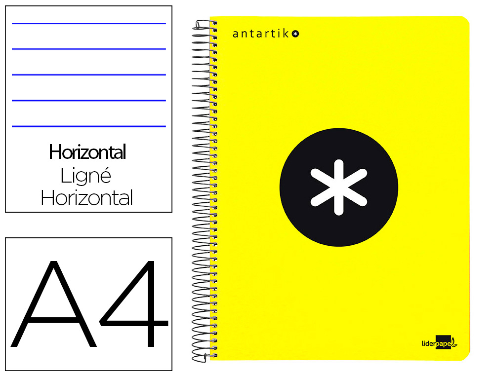 CADERNO ESPIRAL LIDERPAPEL A4 MICRO ANTARTIK CAPA POLIPROPILENO 120 F 100G HORIZONTAL 5 BANDAS 4 FUROS COR AMARELO F.
