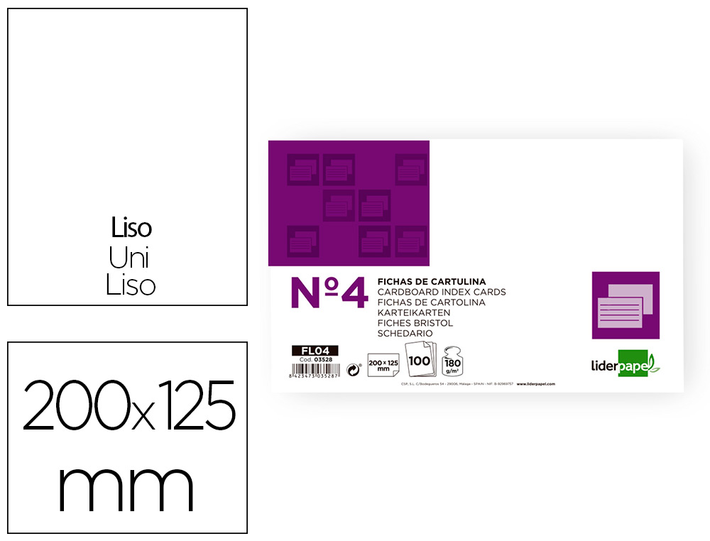 FICHAS EM CARTOLINA, EMB. COM 100, 125X200 MM, LISA