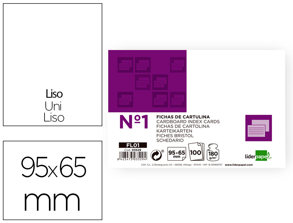 FICHAS EM CARTOLINA, EMB. COM 100, 65X95 MM, LISA