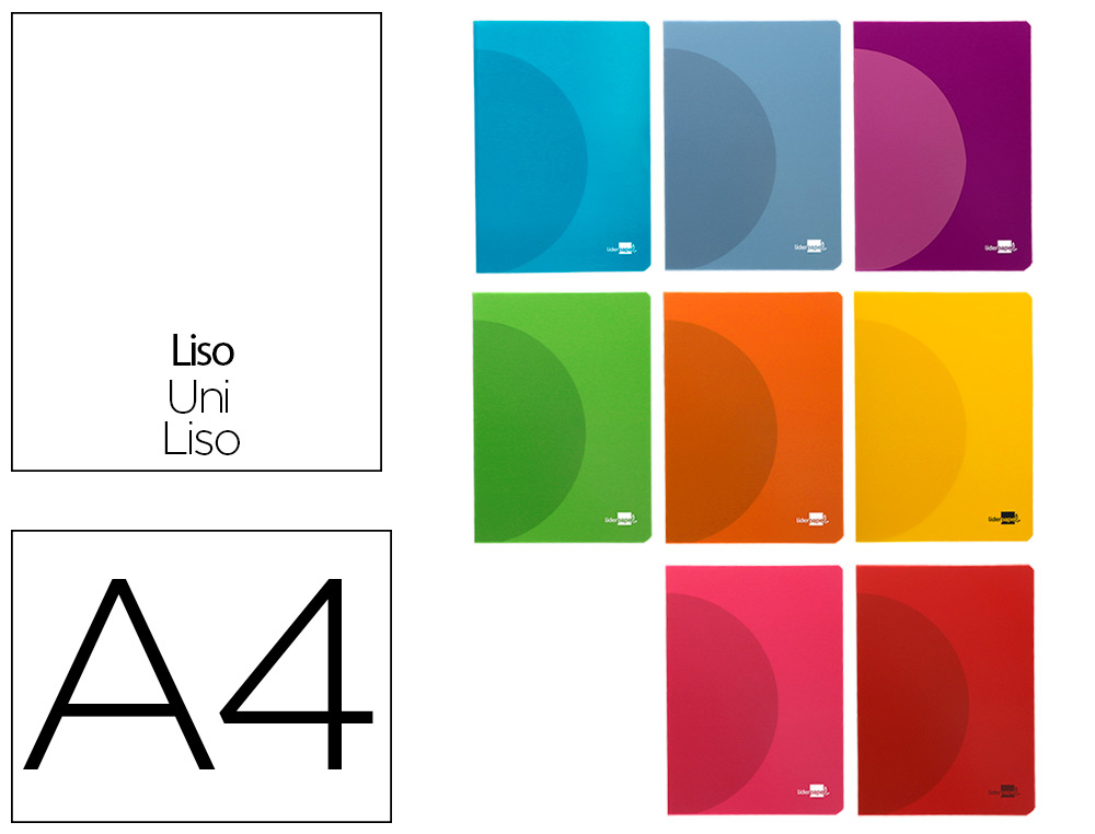 CADERNO AGRAFADO LIDERPAPEL 360 CAPA DE PLASTICO DIN A4 48 F 90 GR LISO SEM MARGEM CORES SORTIDAS