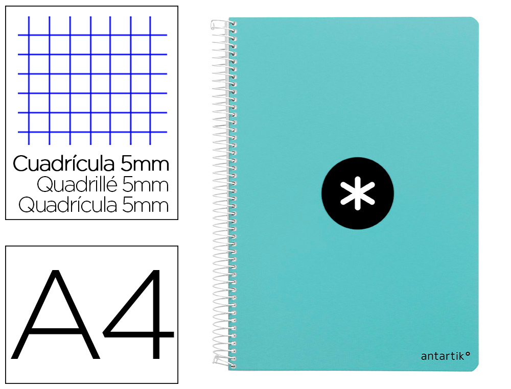 CADERNO ESPIRAL LIDERPAPEL DIN A4 ANTARTIK CAPA DURA 80 F 100 GR QUADRICULA 5 MM COM MARGEM COR MENTA