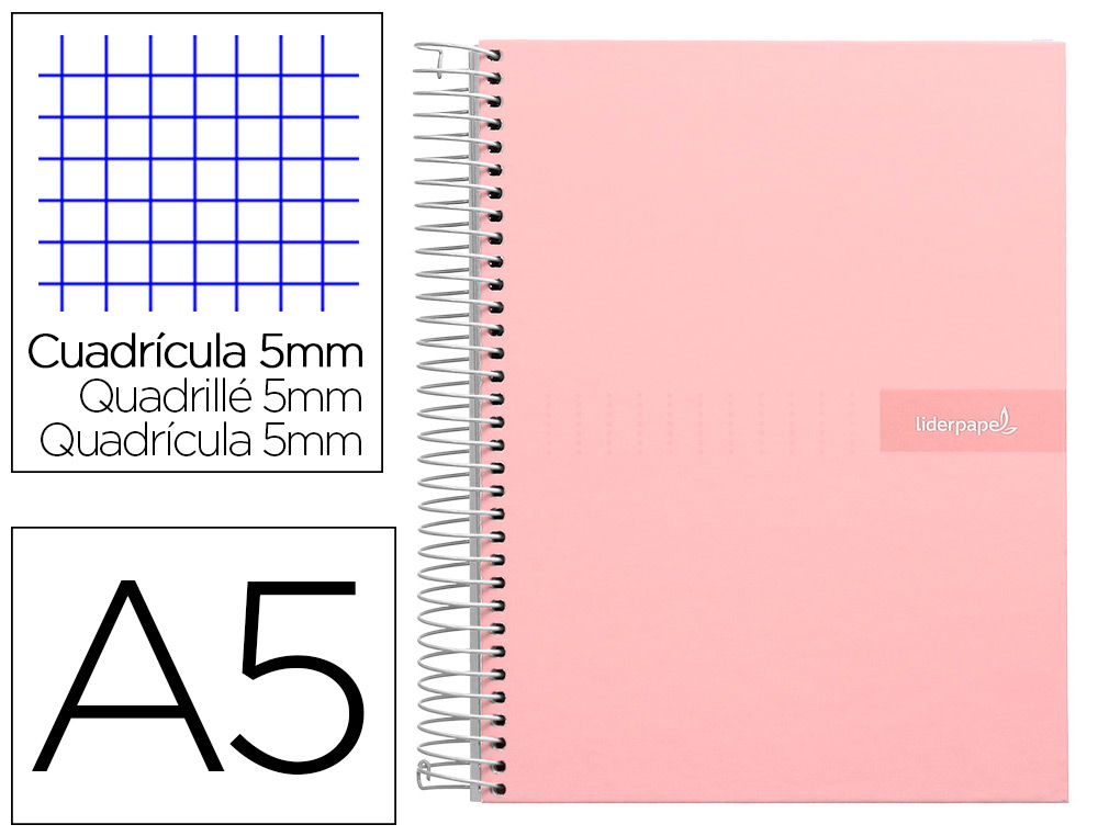 CADERNO ESPIRAL LIDERPAPEL CRAFTY MICRO DIN A5 CAPA FORRADA 120 F 90 GR QUADRICULA 5MM 5 BANDAS DE CORES 6 FUROS COR ROS