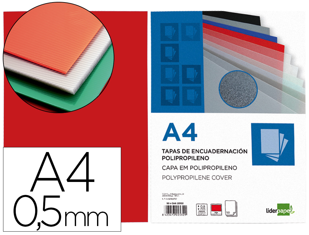 CAPA DE ENCADERNACAO LIDERPAPEL POLIPROPILENO DIN A4 0.5 MM VERMALHA TRANSLUCIDO PACK DE 100 UNIDADES