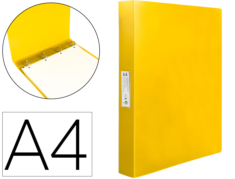 PASTA LIDERPAPEL POLIPROPILENO DIN A4 4 ANEIS 25 MM MISTOS AMARELO FLUOR OPACO