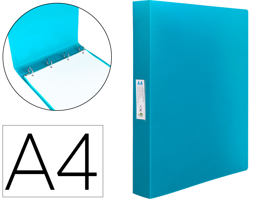 PASTA LIDERPAPEL POLIPROPILENO DIN A4 4 ANEIS 25 MM MISTOS CELESTE OPACO