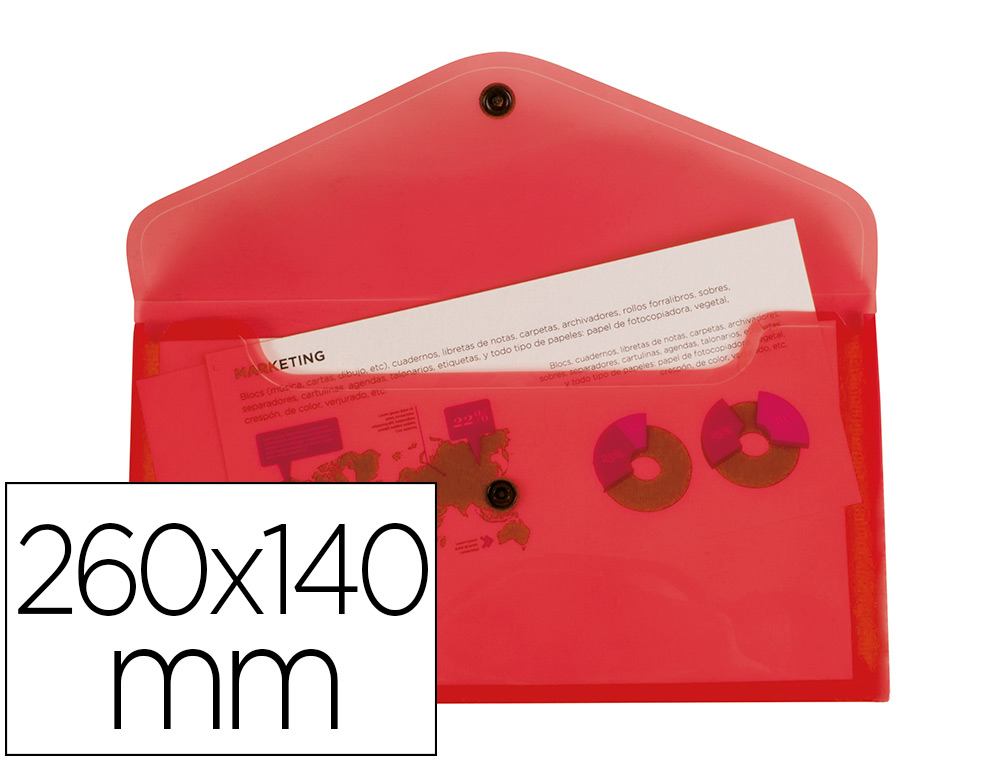 BOLSA PORTA DOCUMENTOS LIDERPAPEL COM FECHO DE MOLA FORMATO 26X14 CM COR VERMELHO TRANSLUCIDO