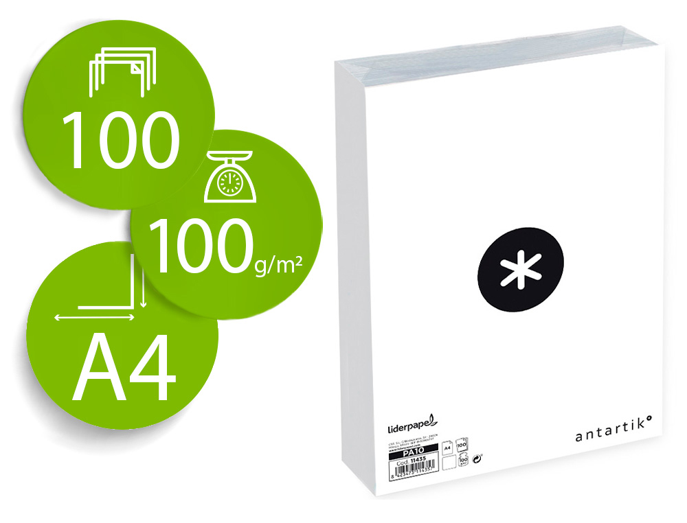 PAPEL ANTARTIK A4 100 GR LISO BRANCO EMBALAGEM DE 100 FOLHAS