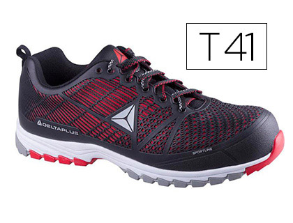 SAPATOS DE SEGURANCA DELTAPLUS DE POLIURETANO E MALHA S1P PRETO E VERMELHO TAMANHO 41