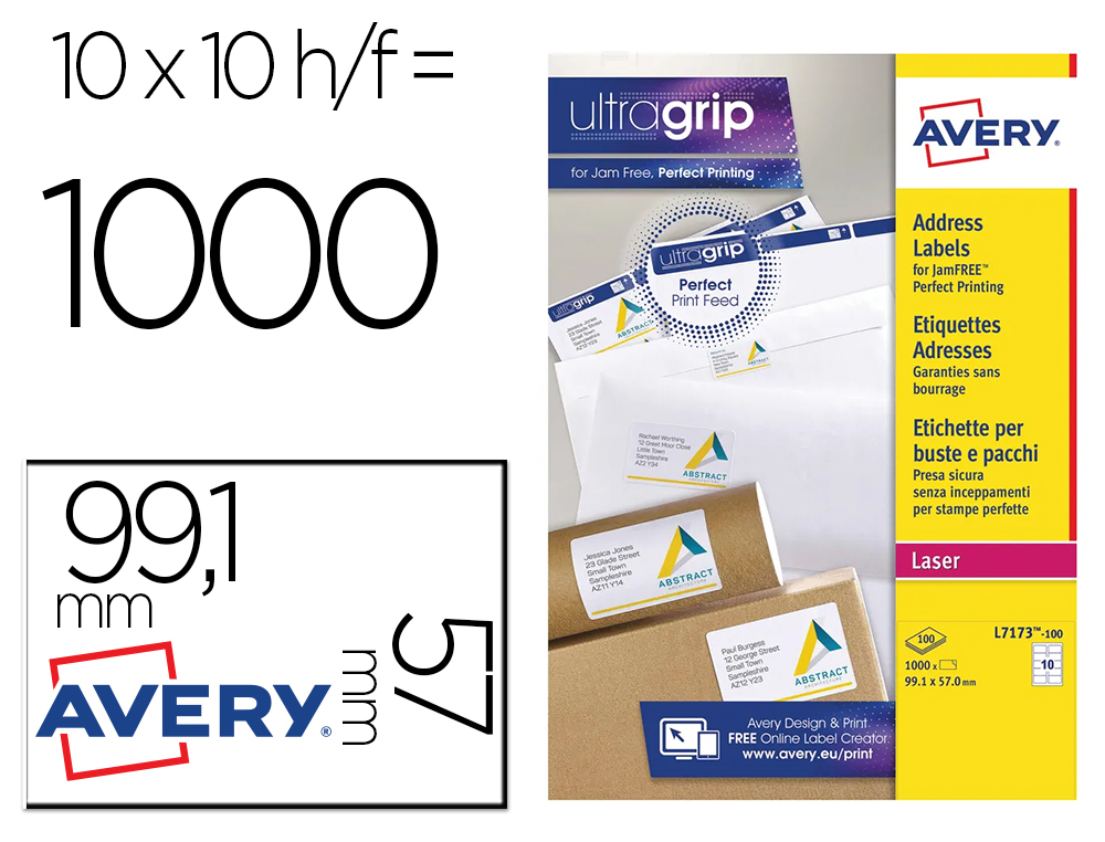 ETIQUETA AVERY ADESIVA BRANCA CARTAO DE VISITA MEDIDAS 99,1X57 MM INKJET LASER COPIADORA 1000 UNIDADES CAIXA DE 100 FOLH