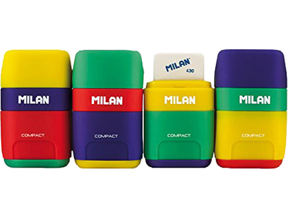 APARA LAPIS MILAN PLASTICO 2 USOS COM BORRACHA COMPACT MIX