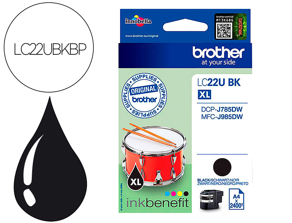 TINTEIRO BROTHER LC22UBK XL DCP-J785DW / DCP-J785DWXL / MFC-J985DW / MFC-J985DW PRETO 2.400 PAG