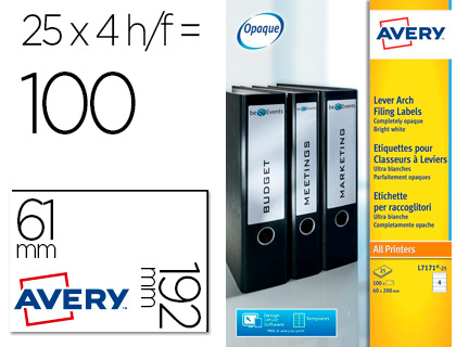 ETIQUETA ADESIVA AVERY PERMANENTE BRANCA 61X192 MM PARA LOMBADA CAIXA DE 100 UNIDADES