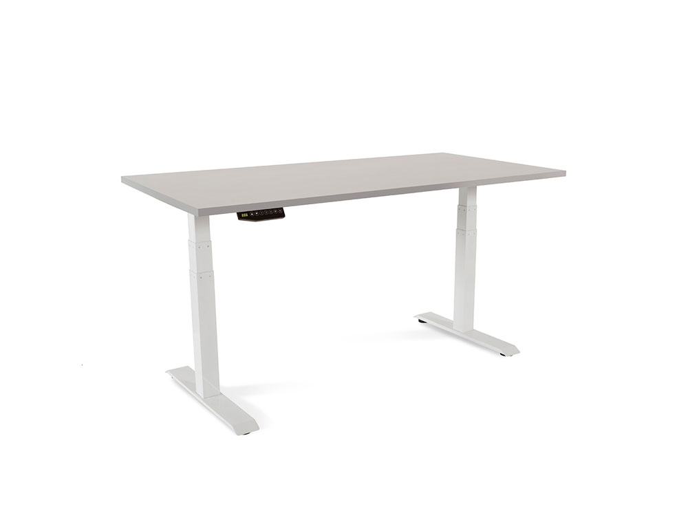 MESA ROCADA REGULAVEL EM ALTURA ELECTRICAMENTE ATE 129 CM ESTRUTURA DE ACO NO TAMPO 160 CM COR CINZA