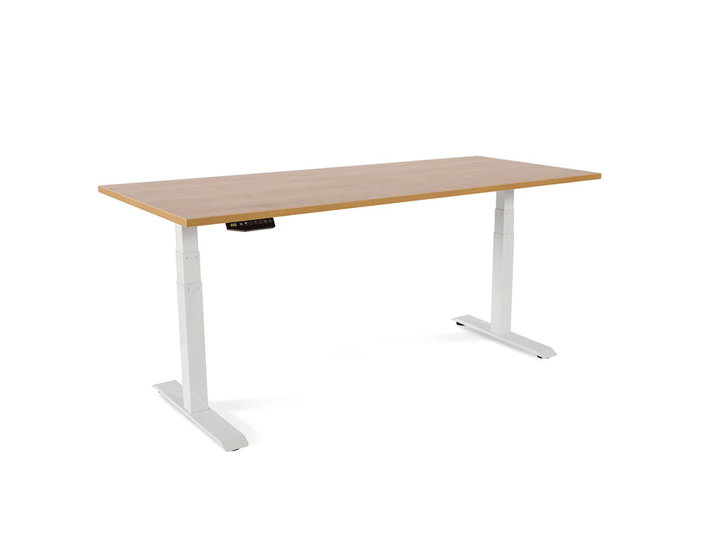 MESA ROCADA REGULAVEL EM ALTURA ELECTRICAMENTE ATE 129 CM ESTRUTURA DE ACO NO TAMPO 180 CM COR CARVALHO
