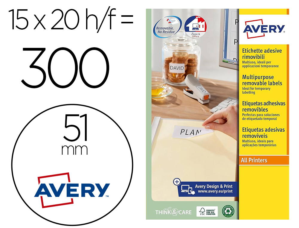 ETIQUETA ADESIVA AVERY BRANCA REDONDA REMOVIVEL PARA IMPRESSORA LASER INJEO DE TINTA E FOTOCOPIADORA 51 MM