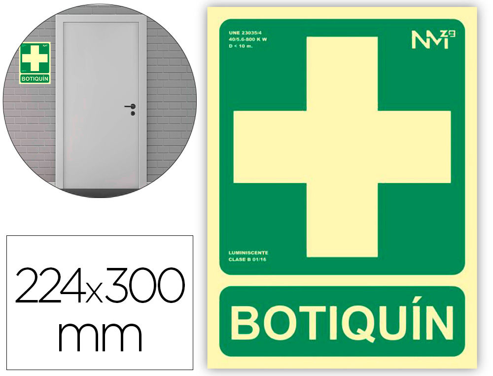PICTOGRAMA ARCHIVO 2000 CAIXA DE PRIMEIROS SOCORROS PVC VERDE LUMINISCENTE 224X300 MM