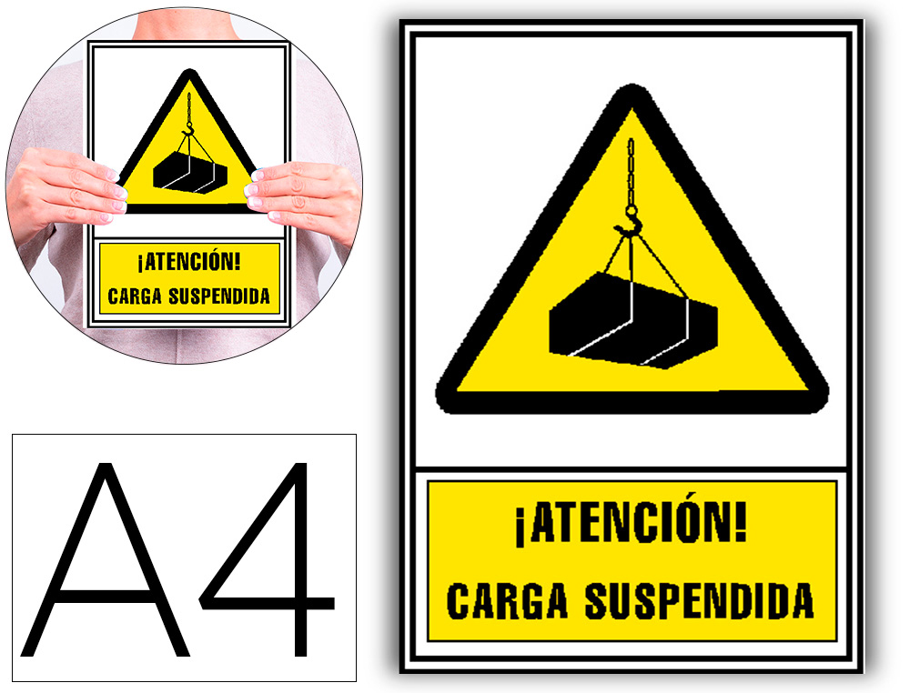 PICTOGRAMA ARCHIVO 2000 ATENCAO CARGA SUSPENSA PVC AMARELO LUMINISCENTE 210X297 MM