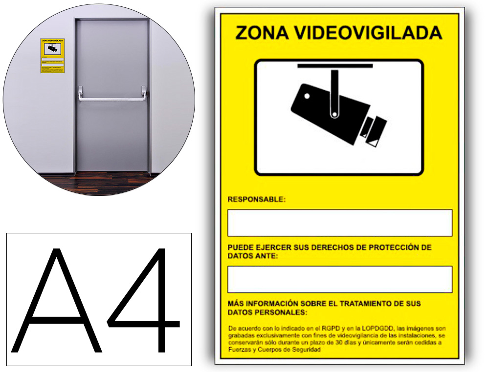 PICTOGRAMA ARCHIVO 2000 CAMARAS DE VIGILANCIA EM GRAVACAO AS 24 HORAS PVC AMARELO LUMINISCENTE 210X297 MM