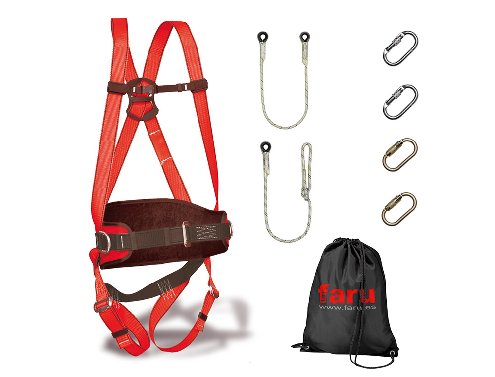 CONJUNTO TRABALHO EM ALTURA FARU ARNES P50F + CORDA C170 + 2 MOSQUETOES VIROLA + CORDA REGULAVEL C169 + 2 MOSQUETOES AUT