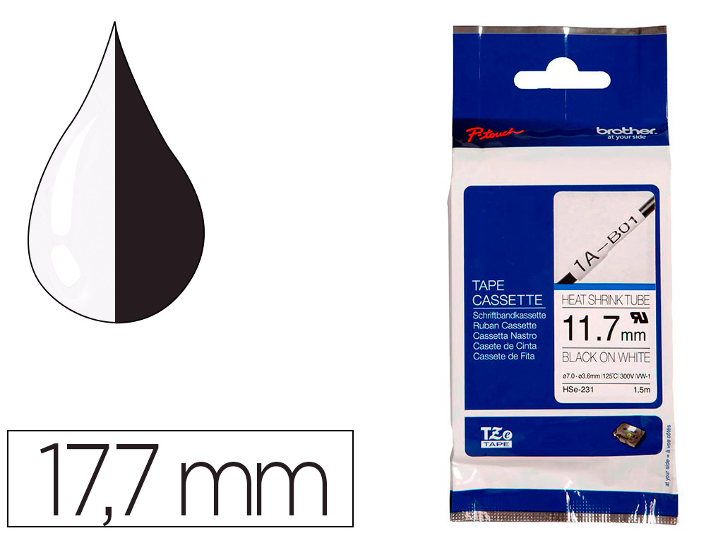 FITA BROTHER HSE 231 TERMORETRATIL 11,7 MM PRETO/BRANCO