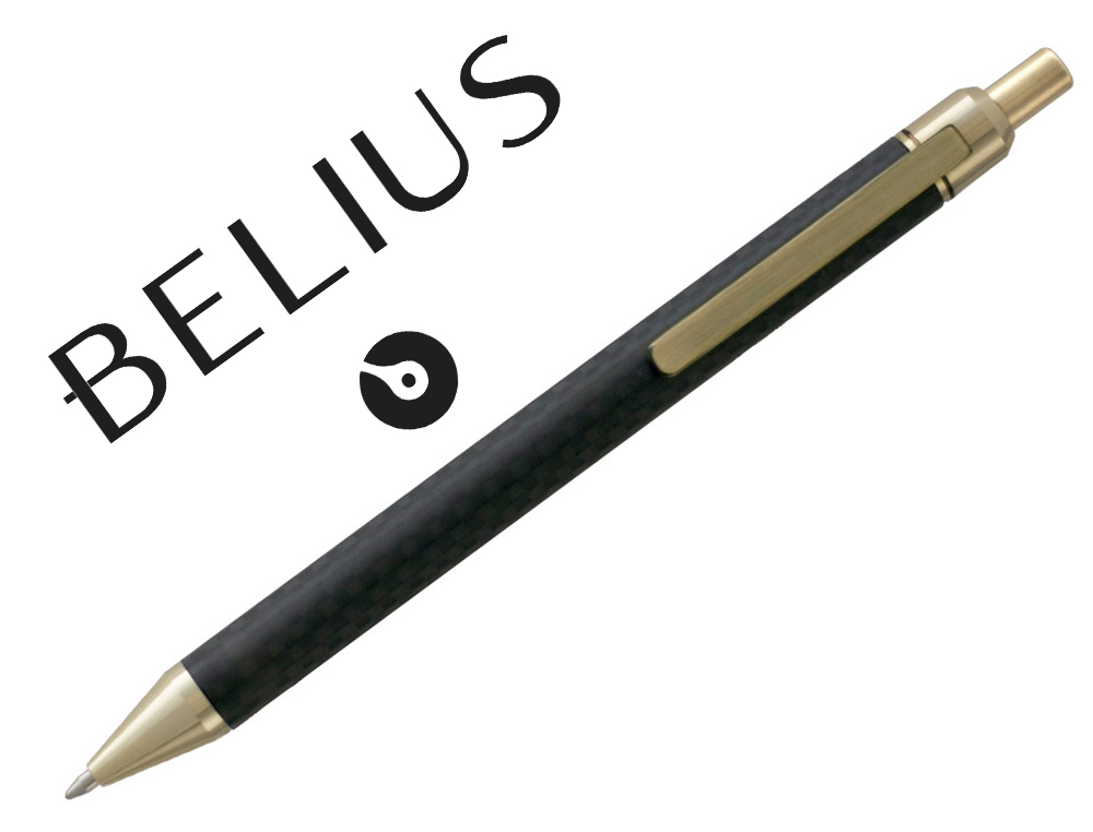 ESFEROGRAFICA BELIUS POSTDAM PRETA E DOURADA CORPO FIBRA CARBONO TINTA GEL AZUL EM ESTOJO