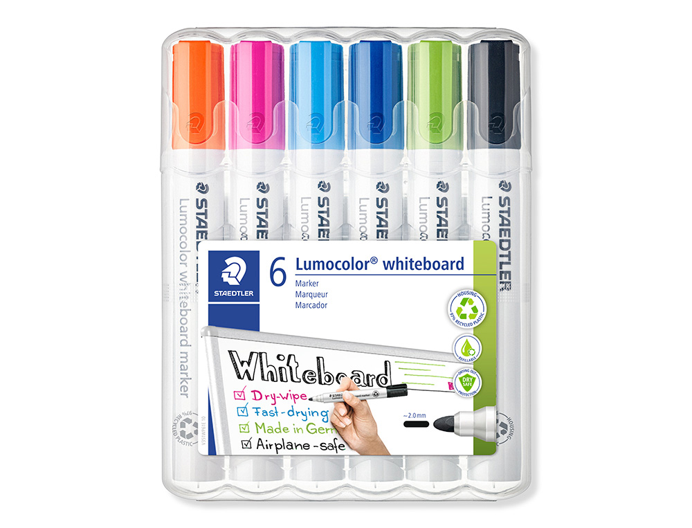 MARCADOR STAEDTLER LUMOCOLOR 351 PARA QUADRO BRANCO PONTA REDONDA 2 MM ESTOJO DE 6 UNIDADES CORES SORTIDAS