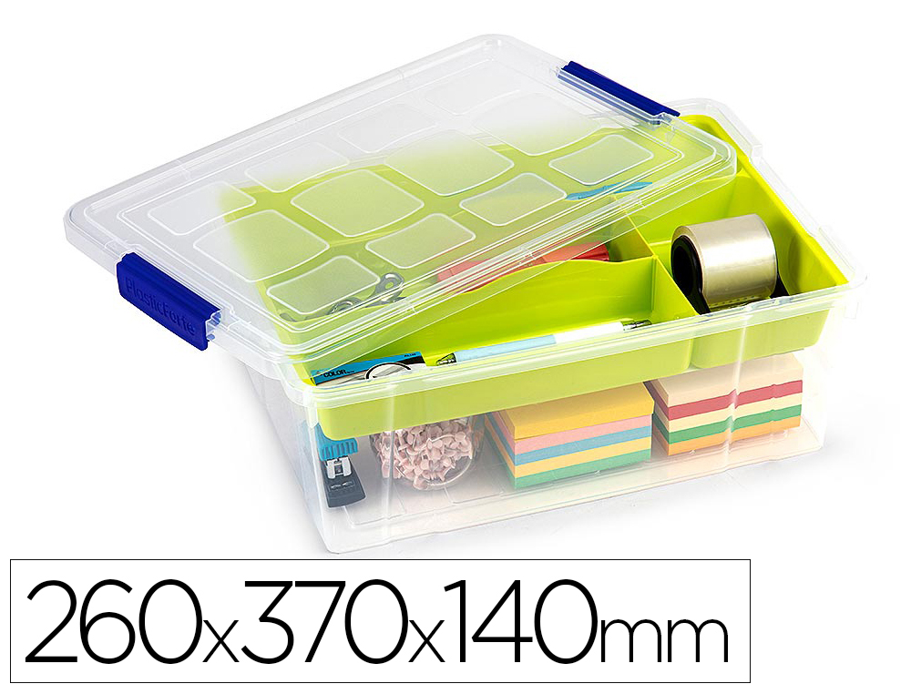 CAIXA DE ARMAZENAGEM PLASTICFORTE 9 LITROS N 31 TRANSPARENTE COM TAMPA E BANDEJA 260X370X140 MM