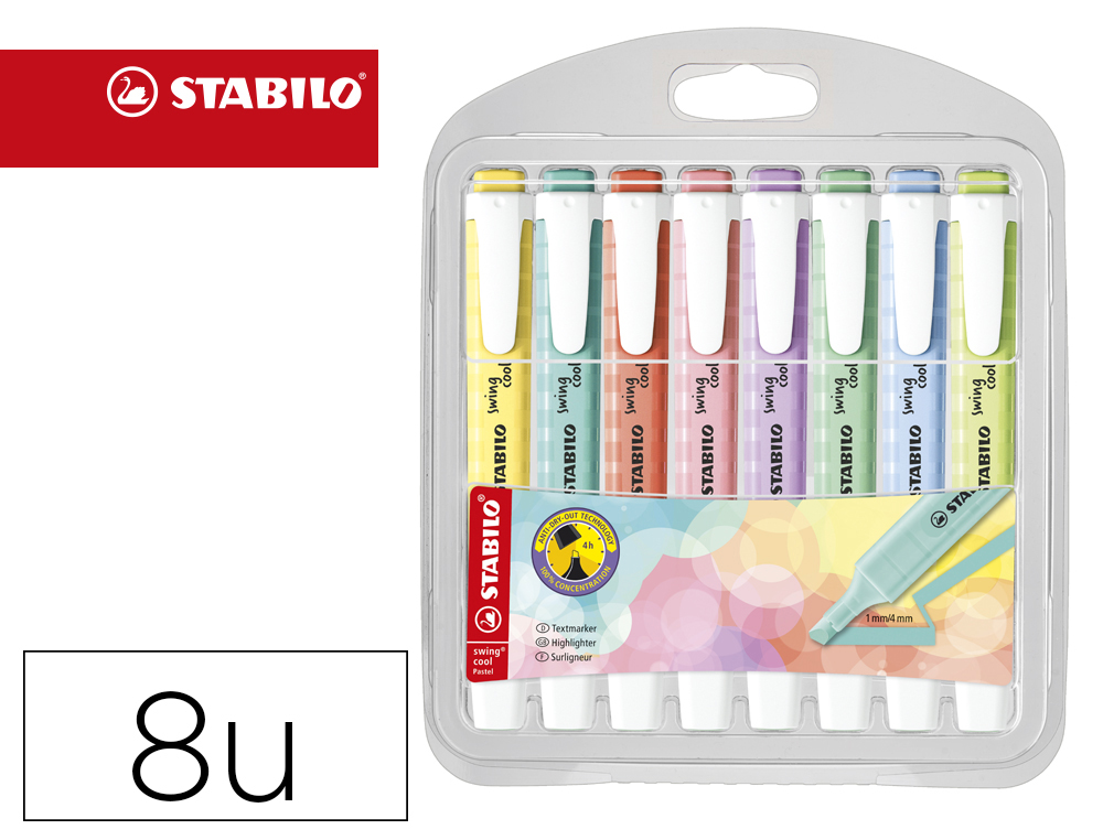 MARCADOR FLUORESCENTE STABILO SWING COOL PASTEL ESTOJO DE 8 UNIDADES CORES SORTIDAS