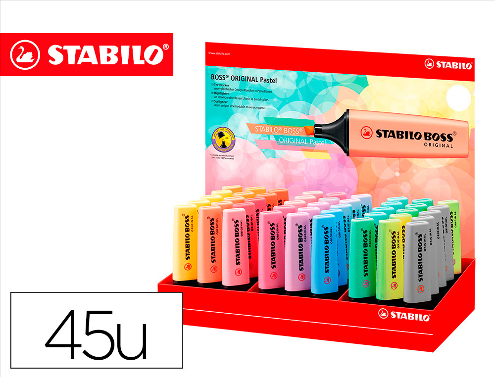 MARCADOR FLUORESCENTE STABILO BOSS 70 PASTEL EXPOSITOR DE 45UNIDADES CORES SORTIDAS