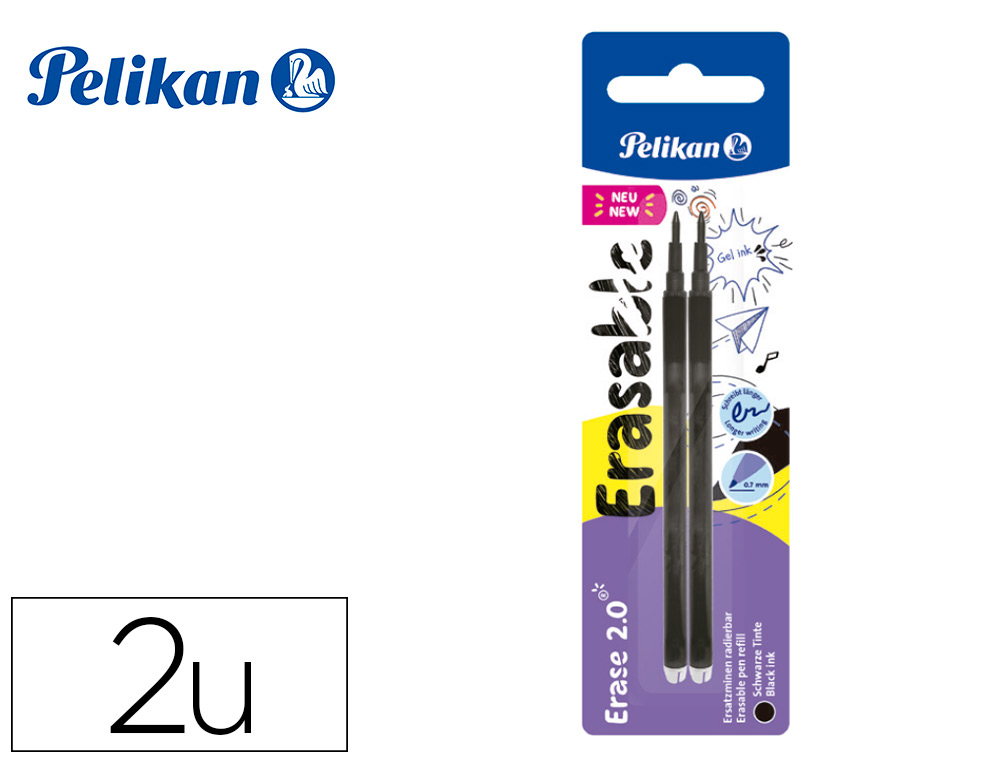 RECARGA ROLLER PELIKAN ERASE 2.0 COR PRETO BLISTER DE 2 UNIDADES