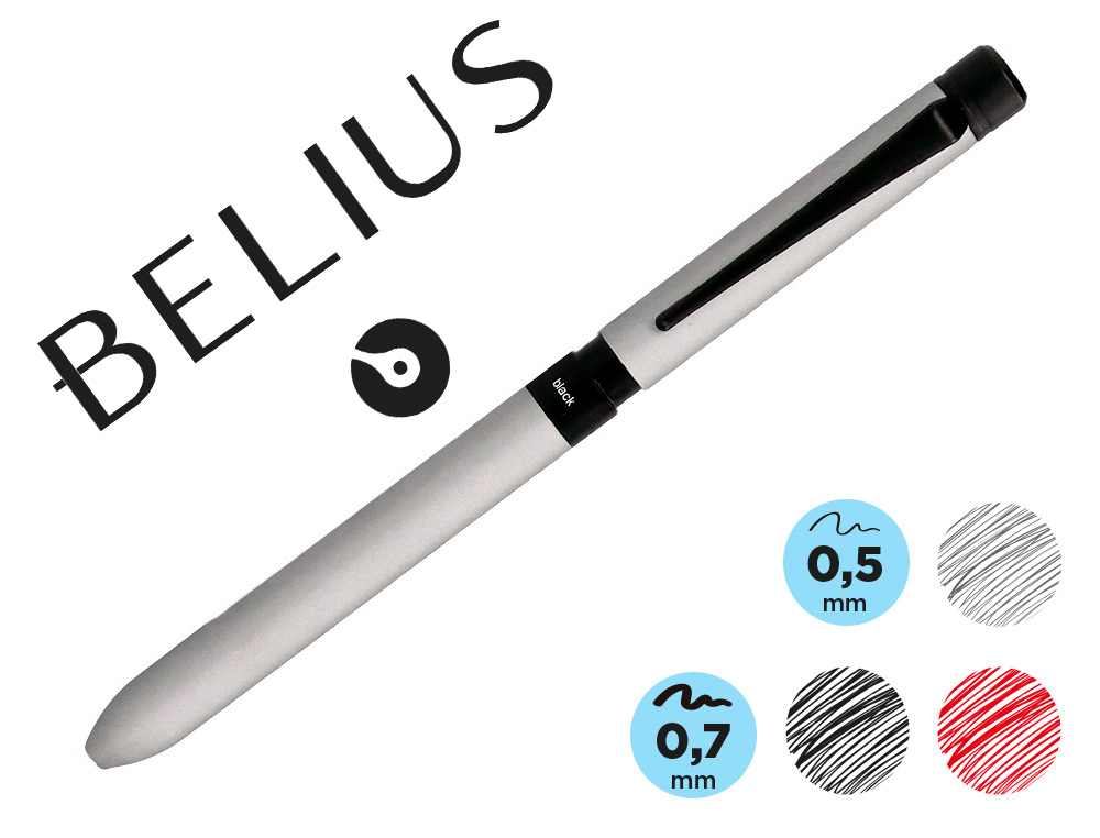 ESFEROGRAFICA BELIUS ZURICH 3 EM 1 CORPO PRATEADO TINTA PRETA E VERMELHA LAPISEIRA 0,5 MM EM ESTOJO