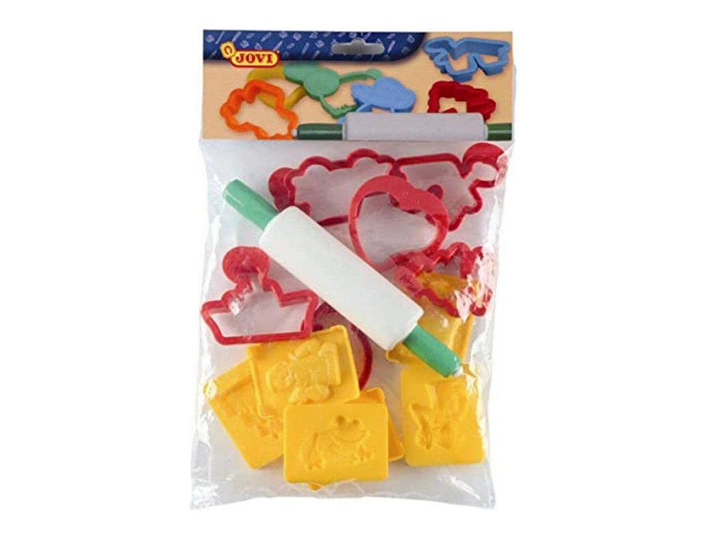 CONJUNTO JOVI ROLO PARA PLASTICINA + 12 MOLDES FORMAS SORTIDAS