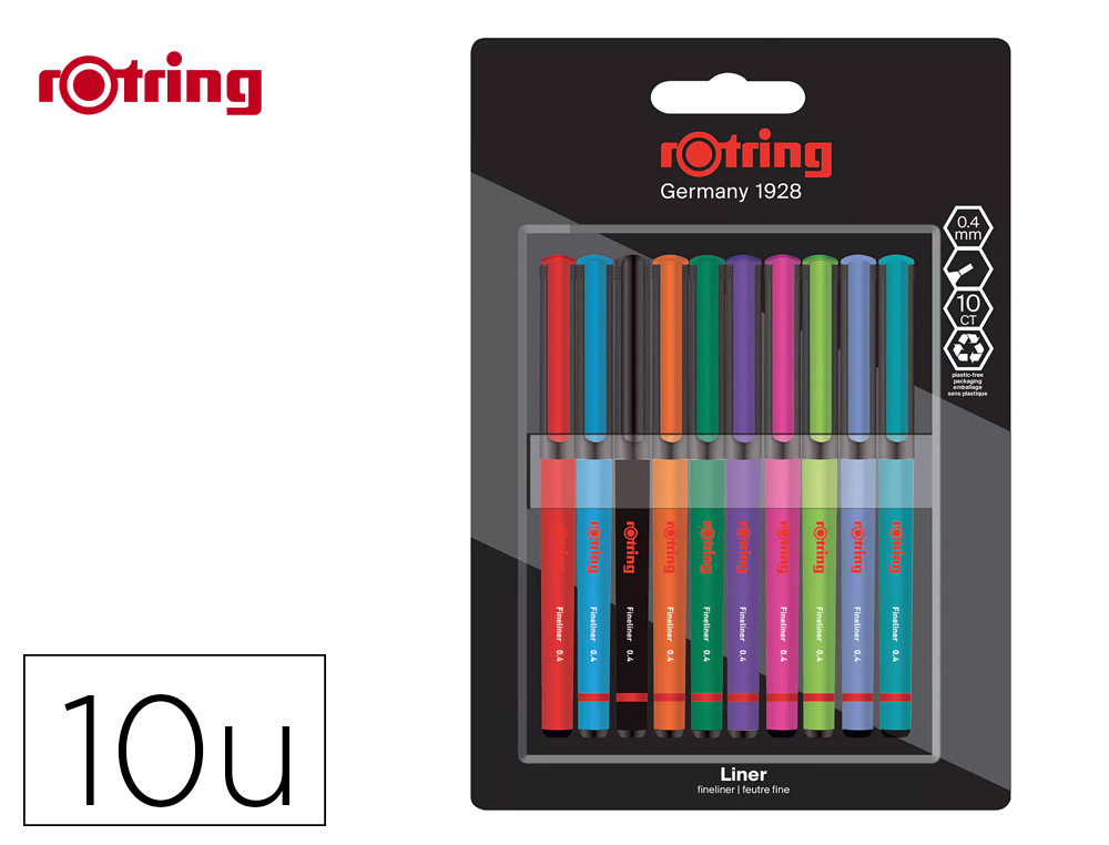 MARCADOR ROTRING FINELINER PONTA METALICA 0,4 MM PACK DE 10 CORES SORTIDAS