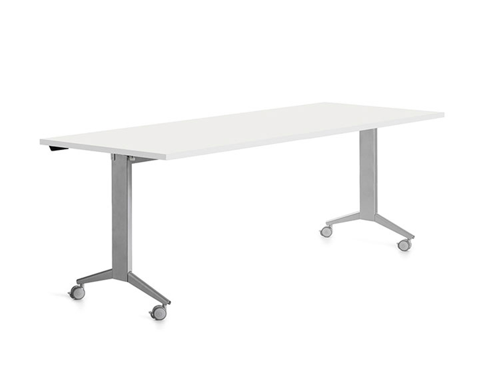 MESA ROCADA 2003FD04 COM TAMPO REBATIVEL COR ALUMINIO/BRANCO 180X80 CM