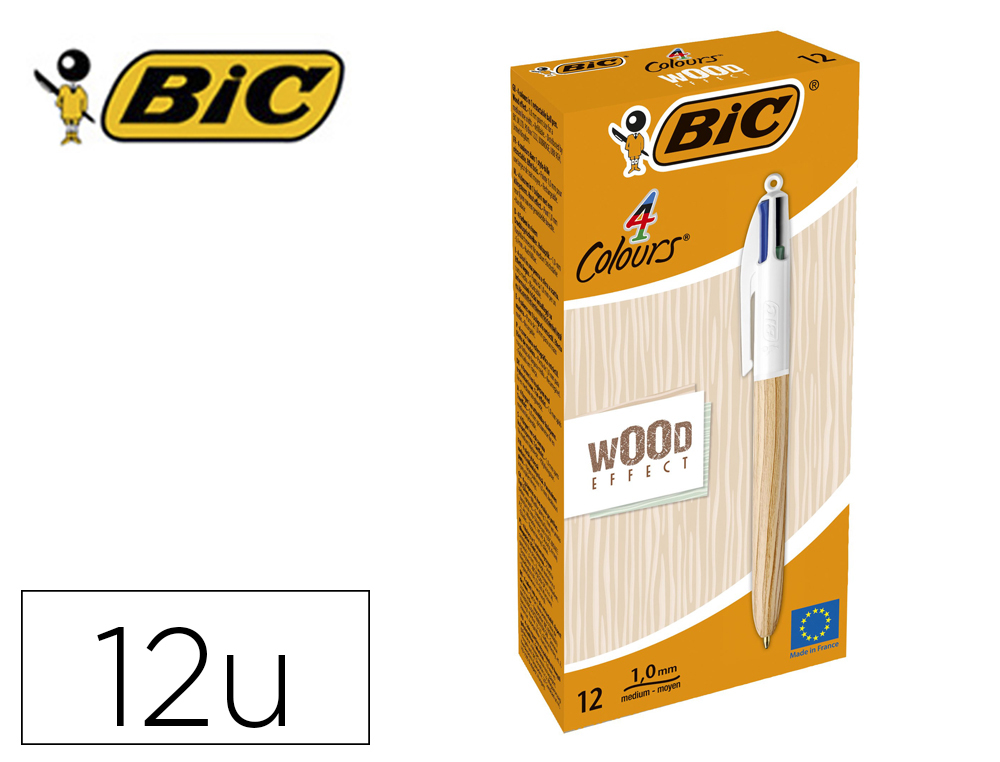 ESFEROGRAFICA BIC QUATRO CORES WOOD CAIXA DE 12 UNIDADES CORES SORTIDAS