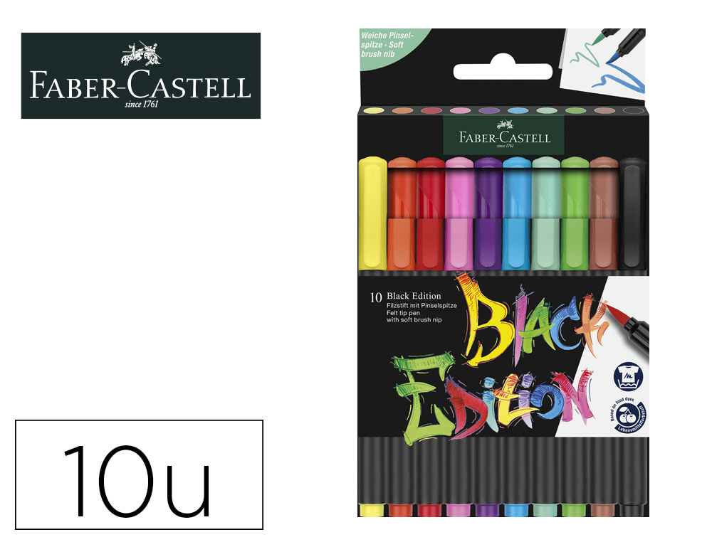 MARCADOR FABER CASTELL BLACK EDITION PONTA DE PINCEL CAIXA DE 10 UNIDADES CORES SORTIDAS