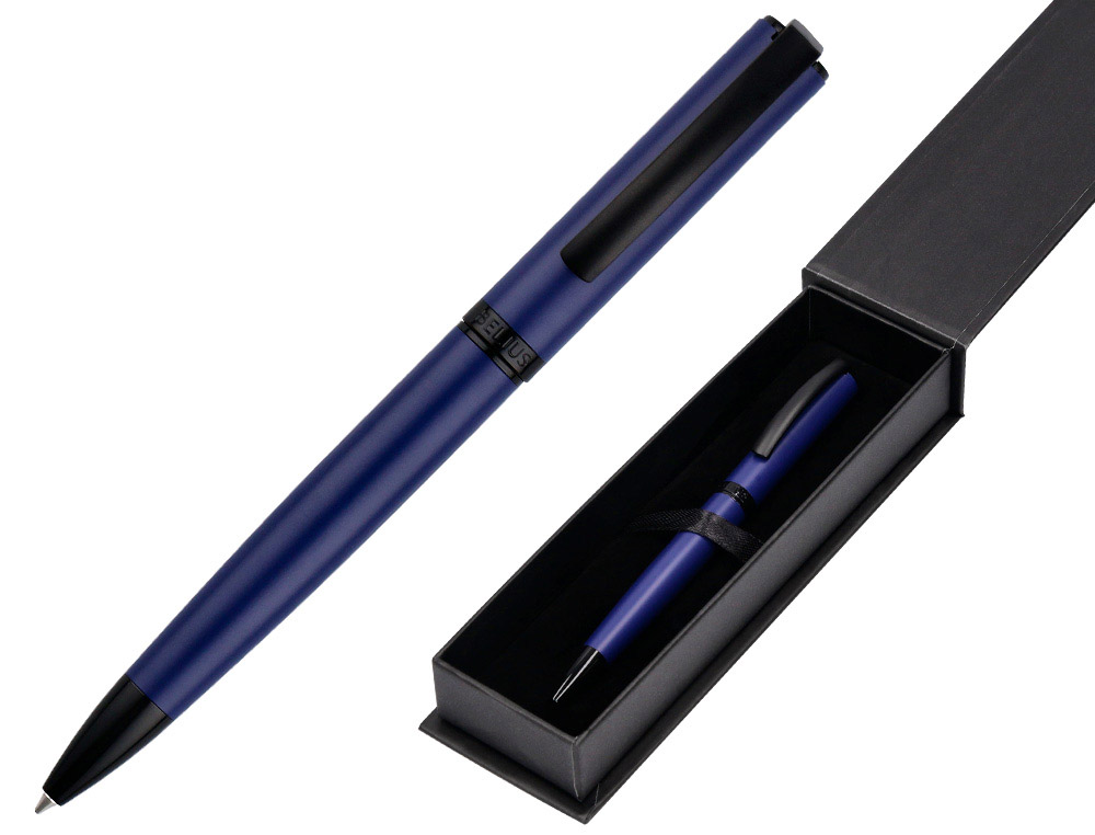 ESFEROGRAFICA BELIUS TURBO ALUMINIO DESENHO AZUL E PRETO TINTA AZUL CAIXA DESIGN