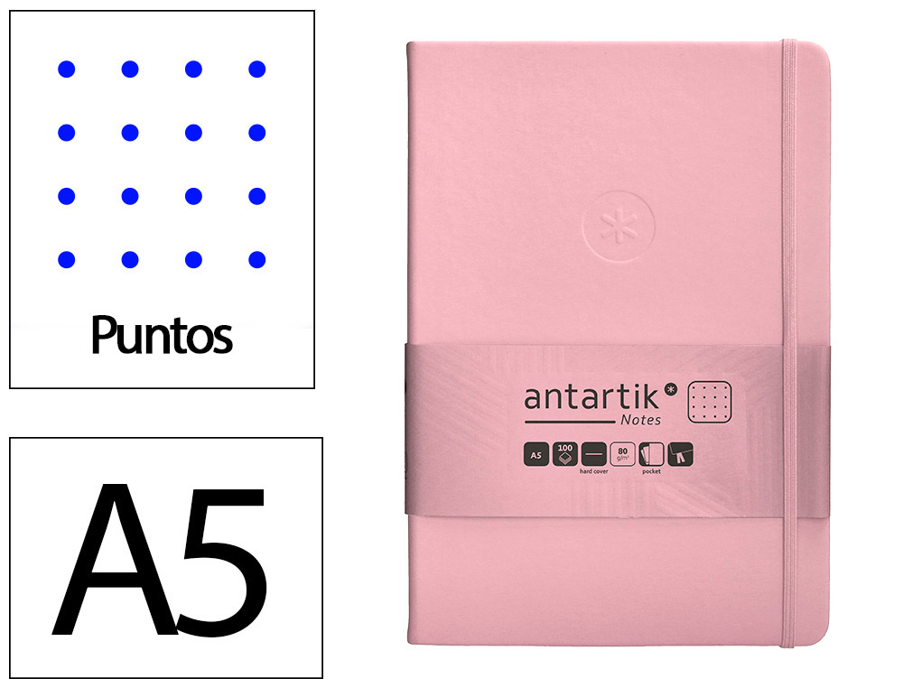 CADERNO COM ELASTICO ANTARTIK NOTES CAPA DURA A5 PONTILHADO ROSA PASTEL 100 FOLHAS 80 GR FSC
