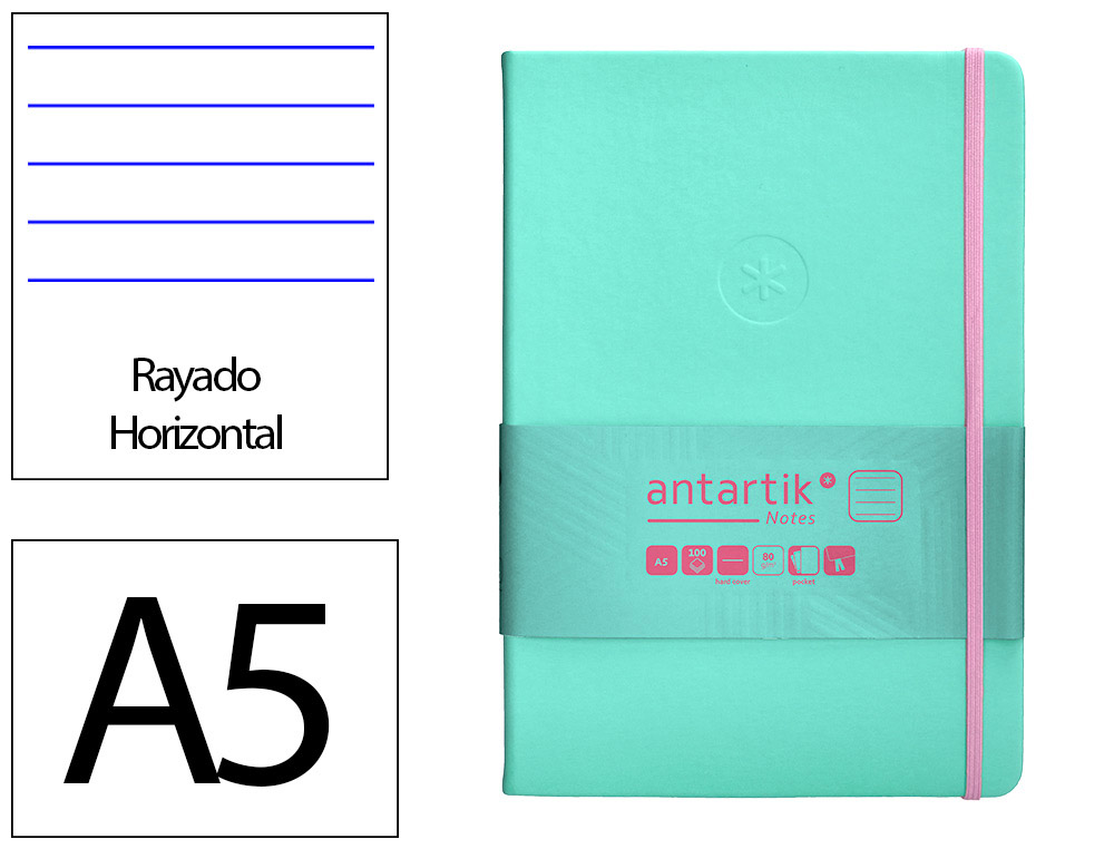 CADERNO COM ELASTICO ANTARTIK NOTES CAPA DURA A5 PAUTADO ROSA E TURQUESA 100 FOLHAS 80 GR FSC