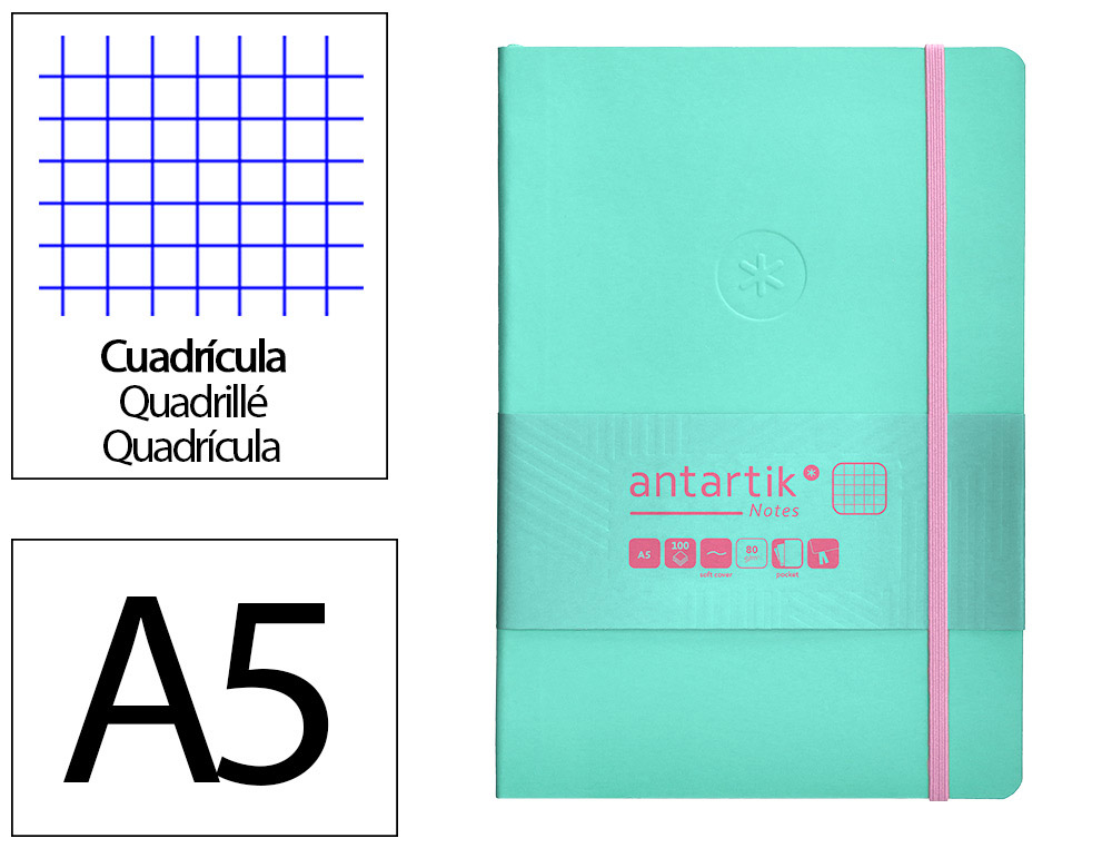 CADERNO COM ELASTICO ANTARTIK NOTES CAPA MOLE A5 QUADRICULADO ROSA E TURQUESA 80 FOLHAS 80 GR FSC